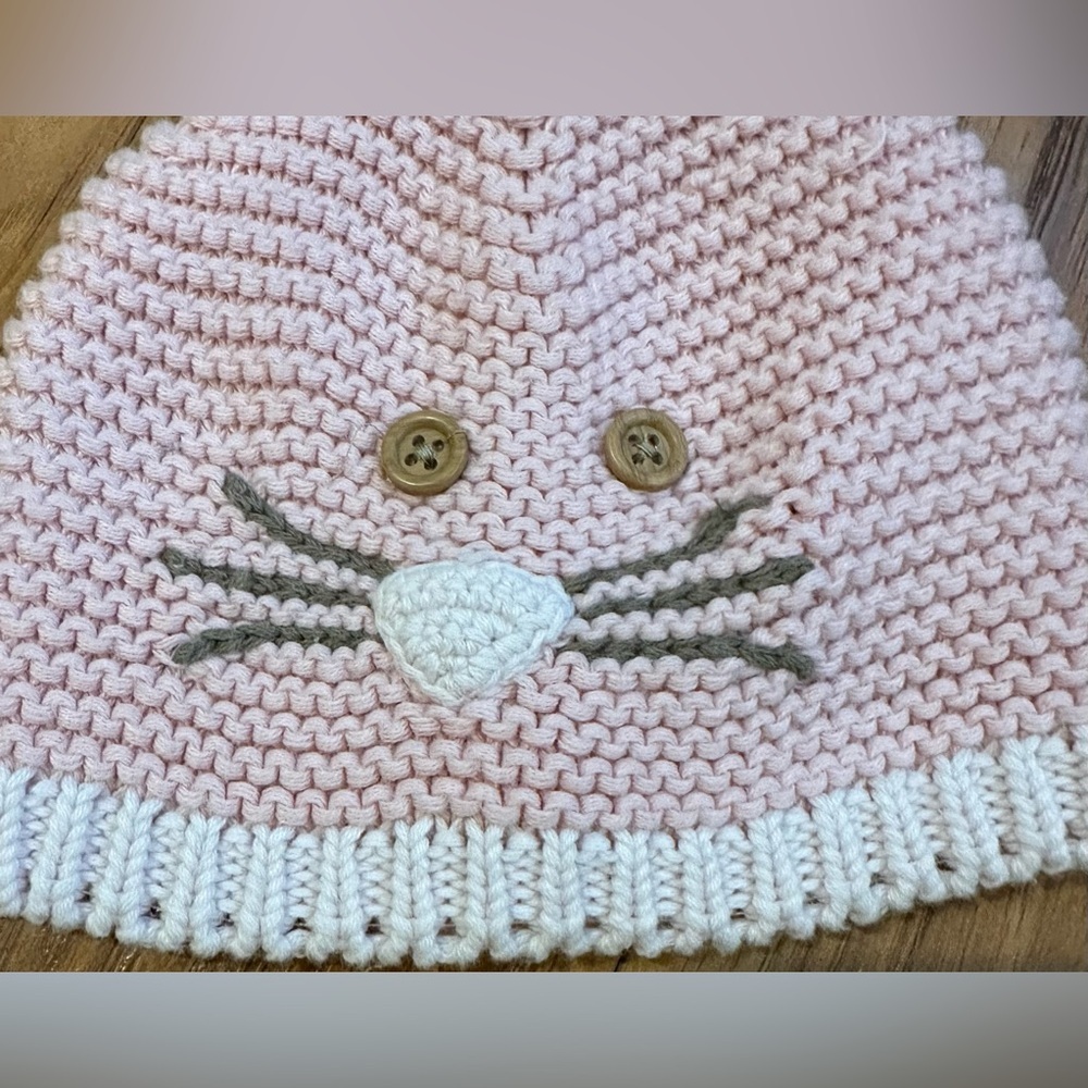 Baby Gap Crochet Bunny Pink Knit Hat with Cream Trim 6-12 months - Picture 5 of 6